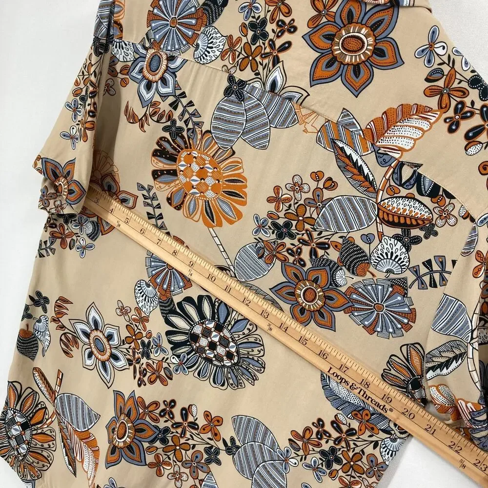 Denim & Flower Ricky Singh Floral Print Button Down Shirt Medium Men's Viscose